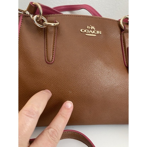 Coach Mini Christie Brown Pebble Leather Pink Trim Pink Lining Zip F37762 - Picture 3 of 16